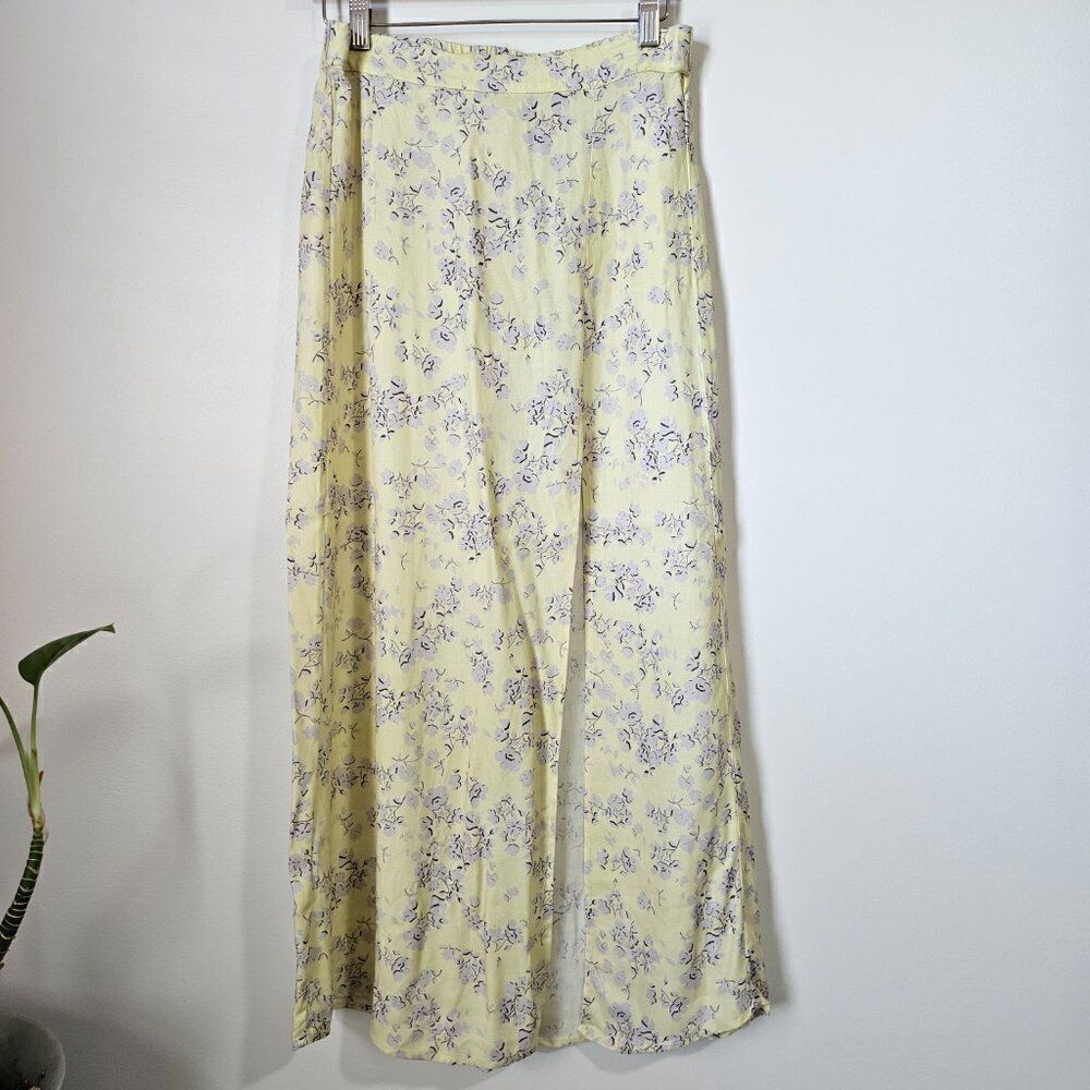 NWT SALTWATER LUXE YELLOW FLORAL SLIT SIDE MAXI SKIRT SIZE M